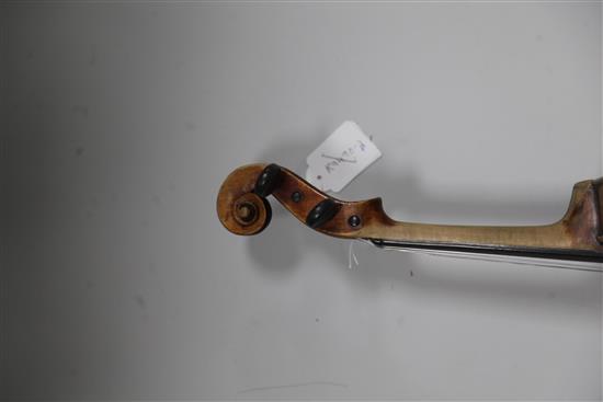 A French violin, attributed to Louis Guersan, Paris, c.1750, length of back 35.5cm (14in.), cased